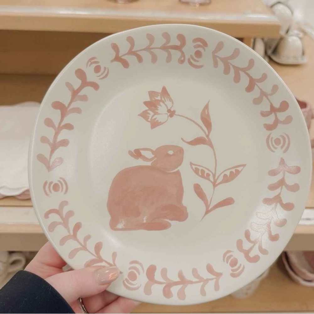 🐰2pc Aralia Pink Bunny Stoneware Salad Plate Hand Painted NWT Threshold